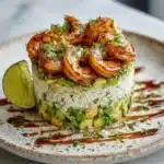 Honey Lime Shrimp & Avocado Rice Stack Recipe