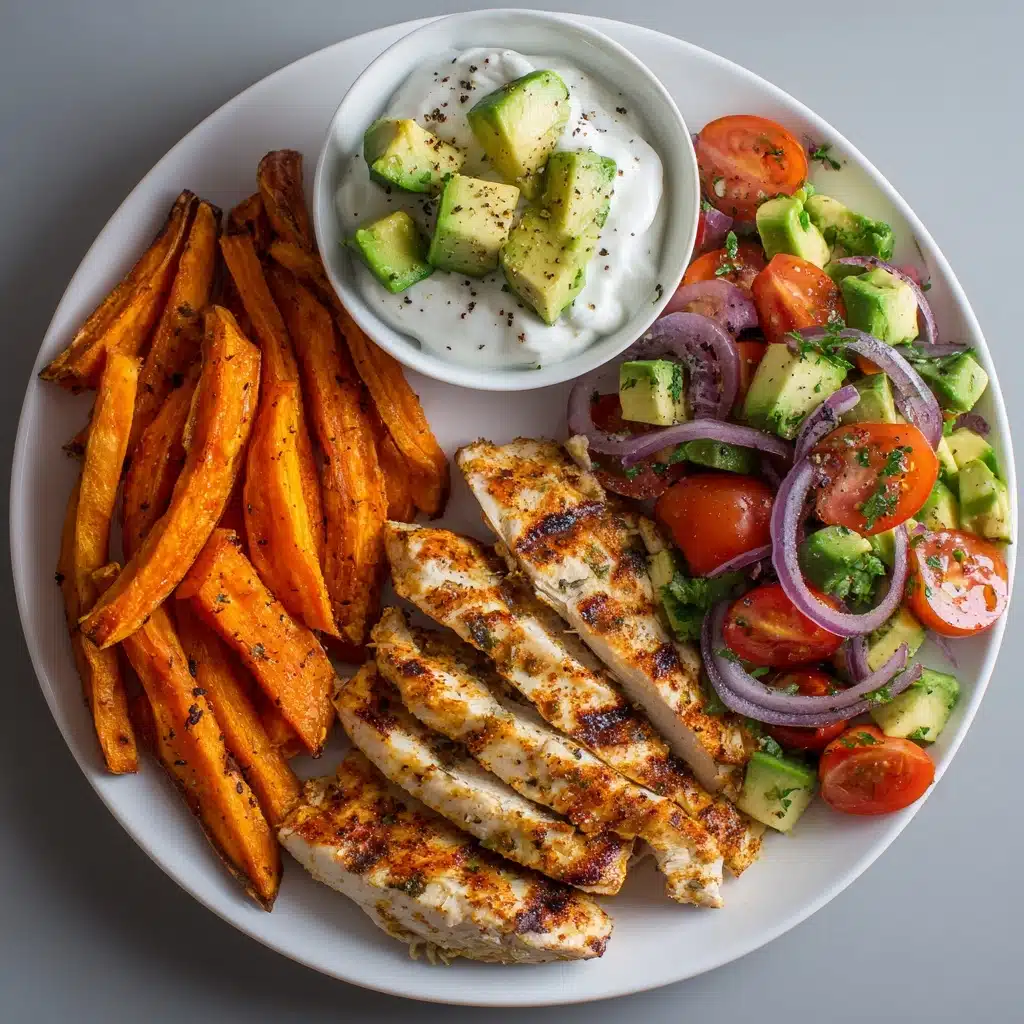 Chicken with Sweet Potato Fries & Avocado Salsa Recipe - Recipe Image