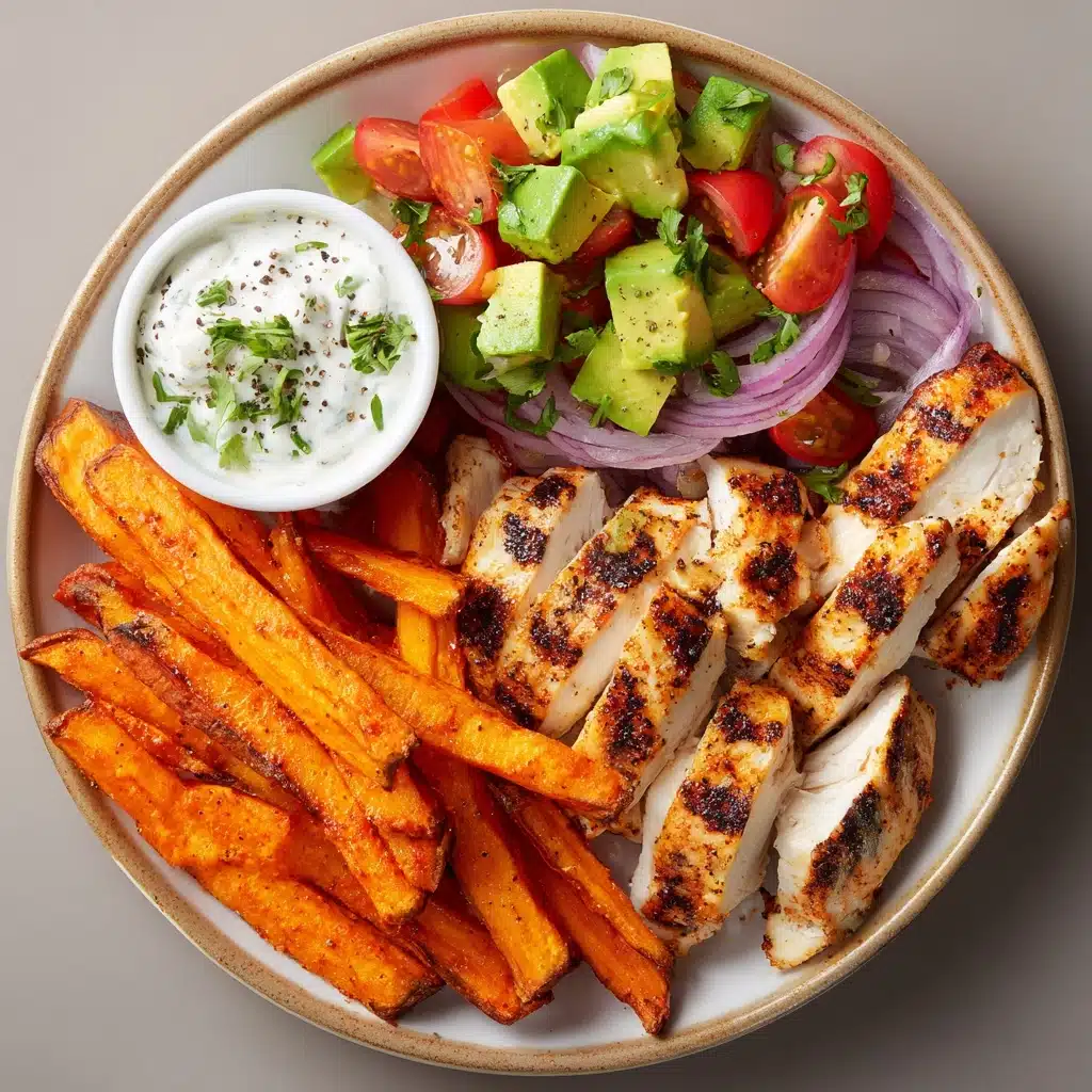 Chicken with Sweet Potato Fries & Avocado Salsa Recipe