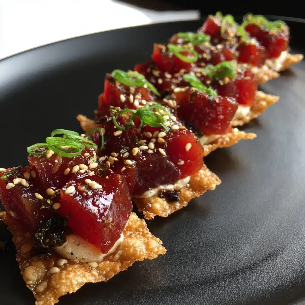 Spicy Tuna Tartare on Crispy Wonton Chips Recipe - Recipe Image