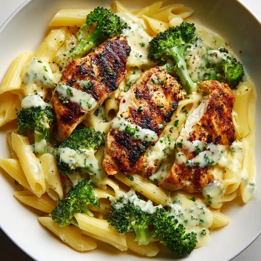 Tuscan Chicken with Creamy Broccoli Alfredo Penne Recipe - Recipe Image