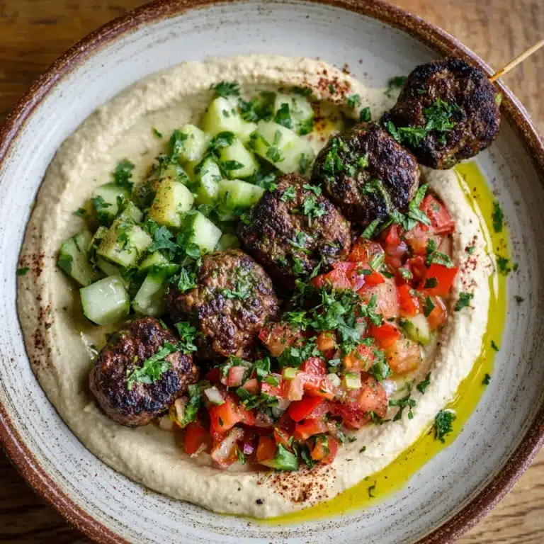 Beef Kefta with Hummus and Tomato Cucumber Salad Recipe
