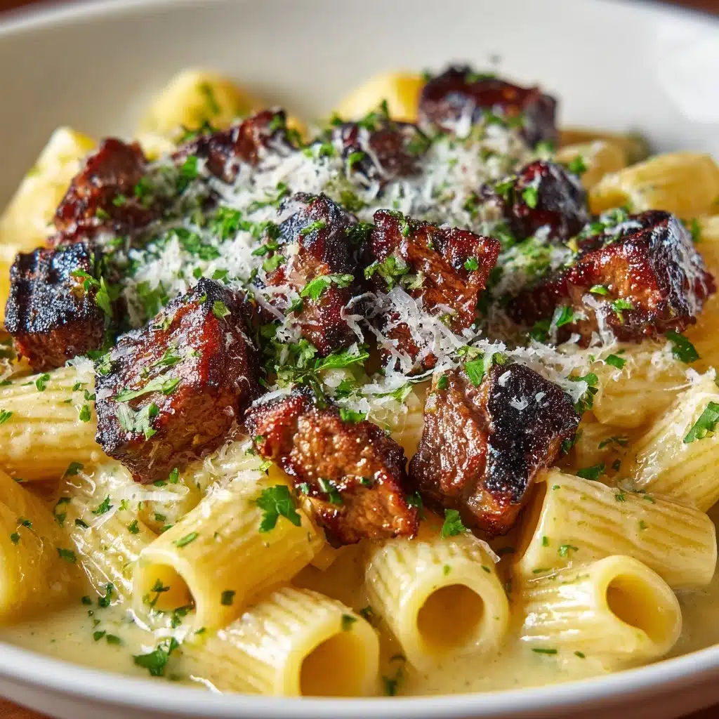 Garlic Butter Steak Tips with Cheesy Rigatoni Recipe - Recipe Image
