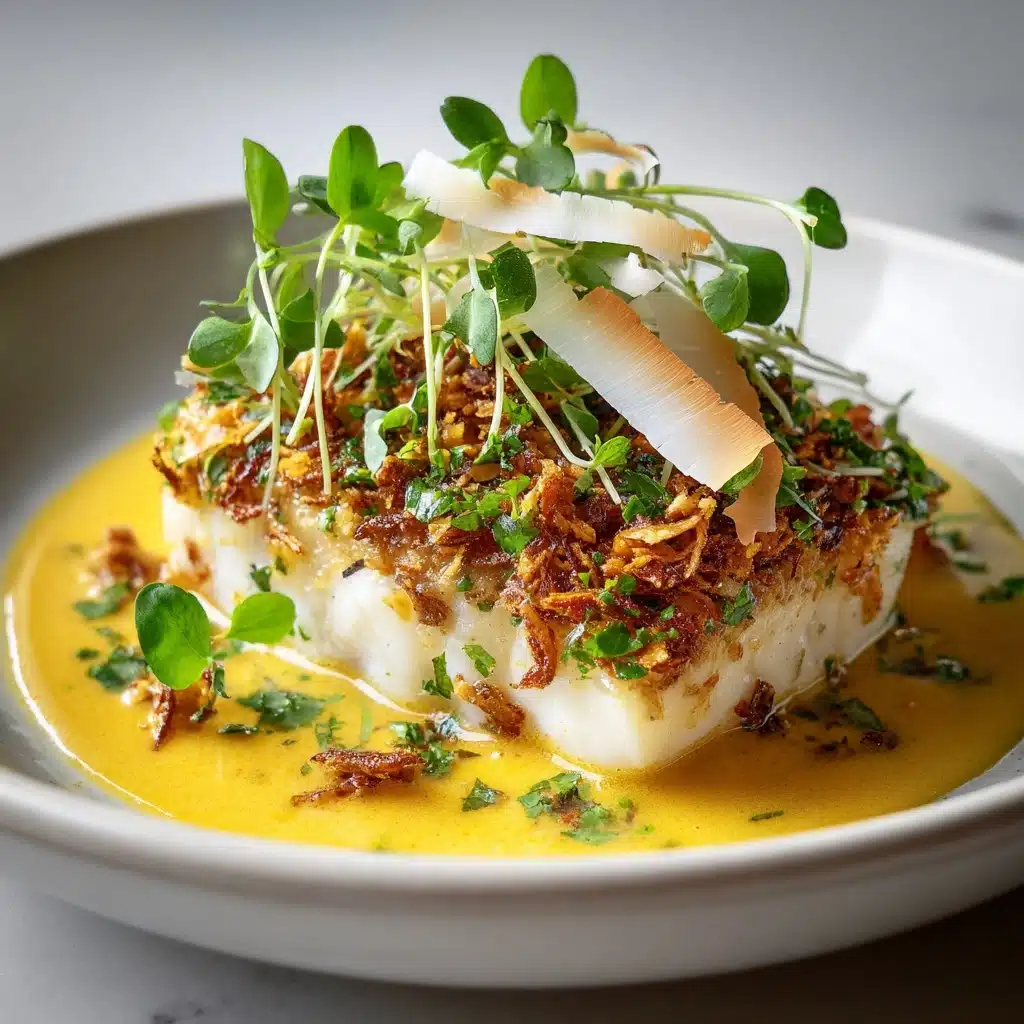 Herb-Crusted Sea Bass with Toasted Coconut and Tomato Dressing Recipe - Recipe Image