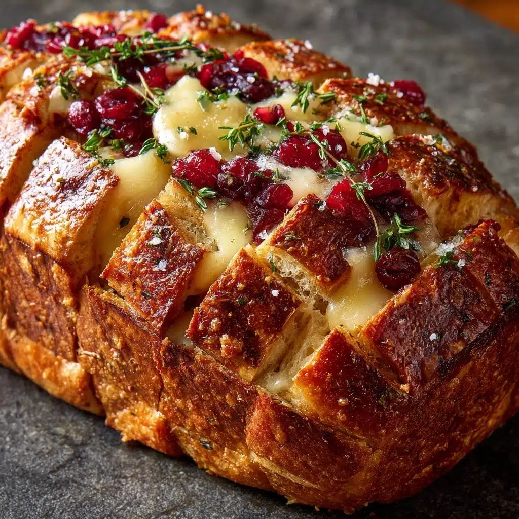 Garlic Herb Sourdough Bread Stuffed with Brie & Cranberry Recipe - Recipe Image