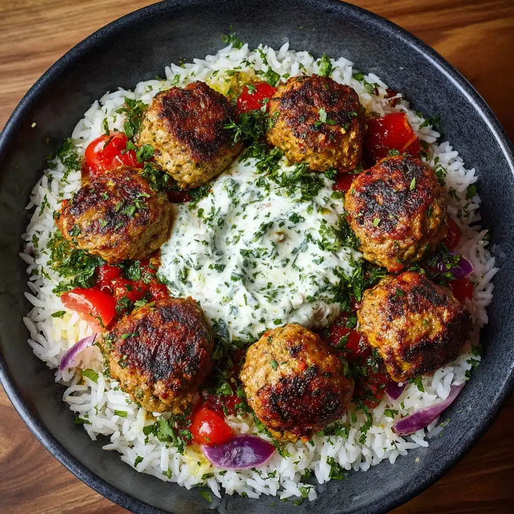 Greek Meatball Bowl with Tzatziki, Rice & Fresh Veggies Recipe