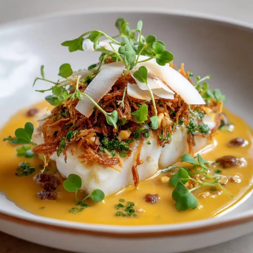 Herb-Crusted Sea Bass with Toasted Coconut and Tomato Dressing Recipe