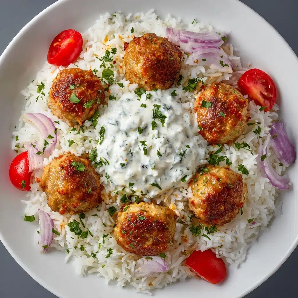 Greek Meatball Bowl with Tzatziki, Rice & Fresh Veggies Recipe - Recipe Image
