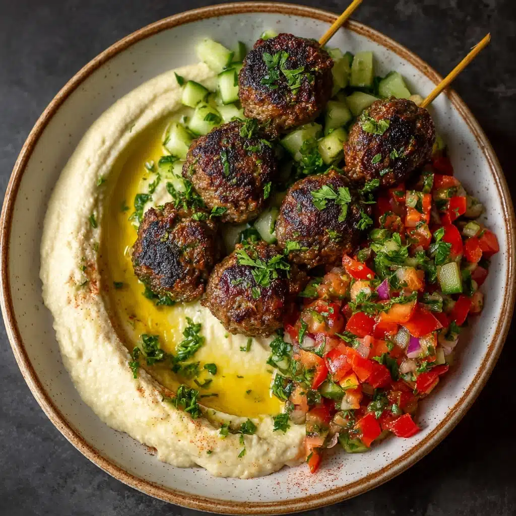 Beef Kefta with Hummus and Tomato Cucumber Salad Recipe - Recipe Image