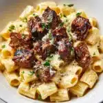 Garlic Butter Steak Tips with Cheesy Rigatoni Recipe
