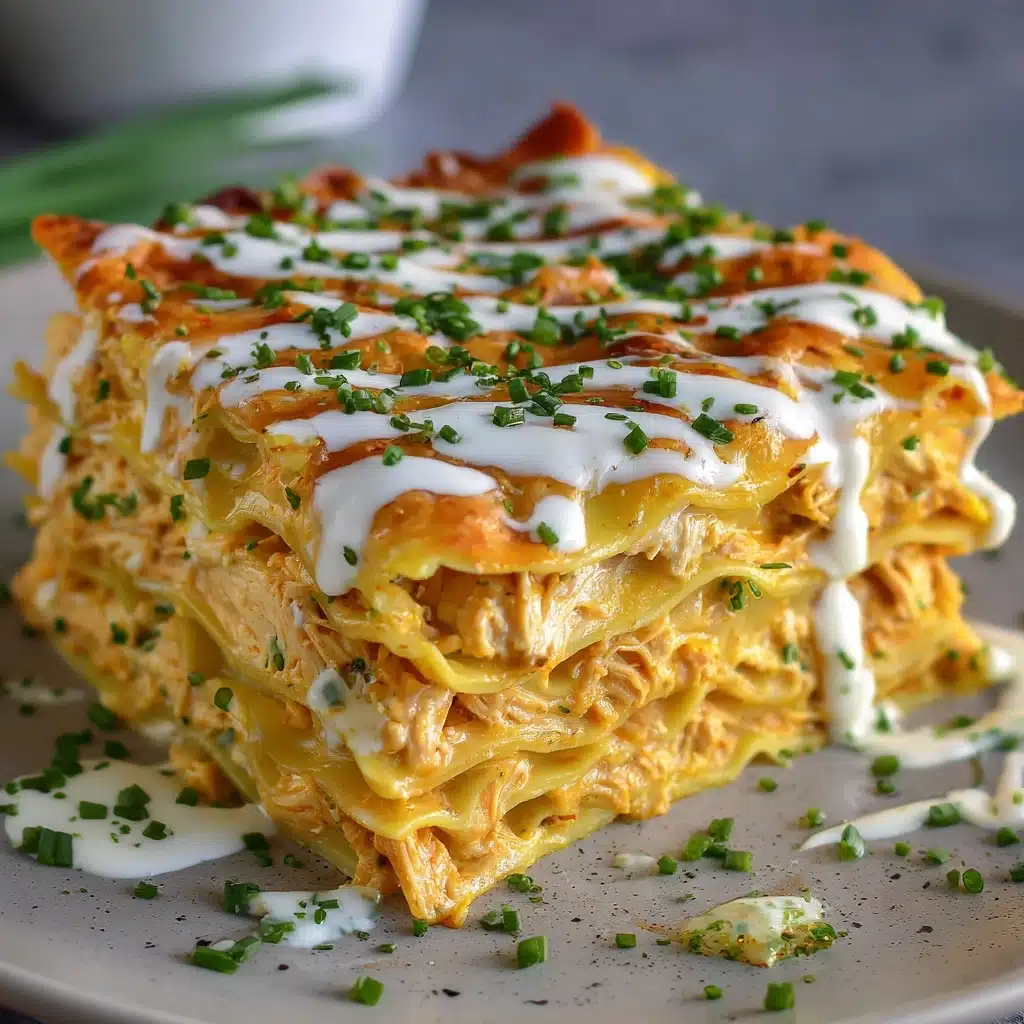 Cheesy Buffalo Chicken Lasagna with Ranch Drizzle Recipe
