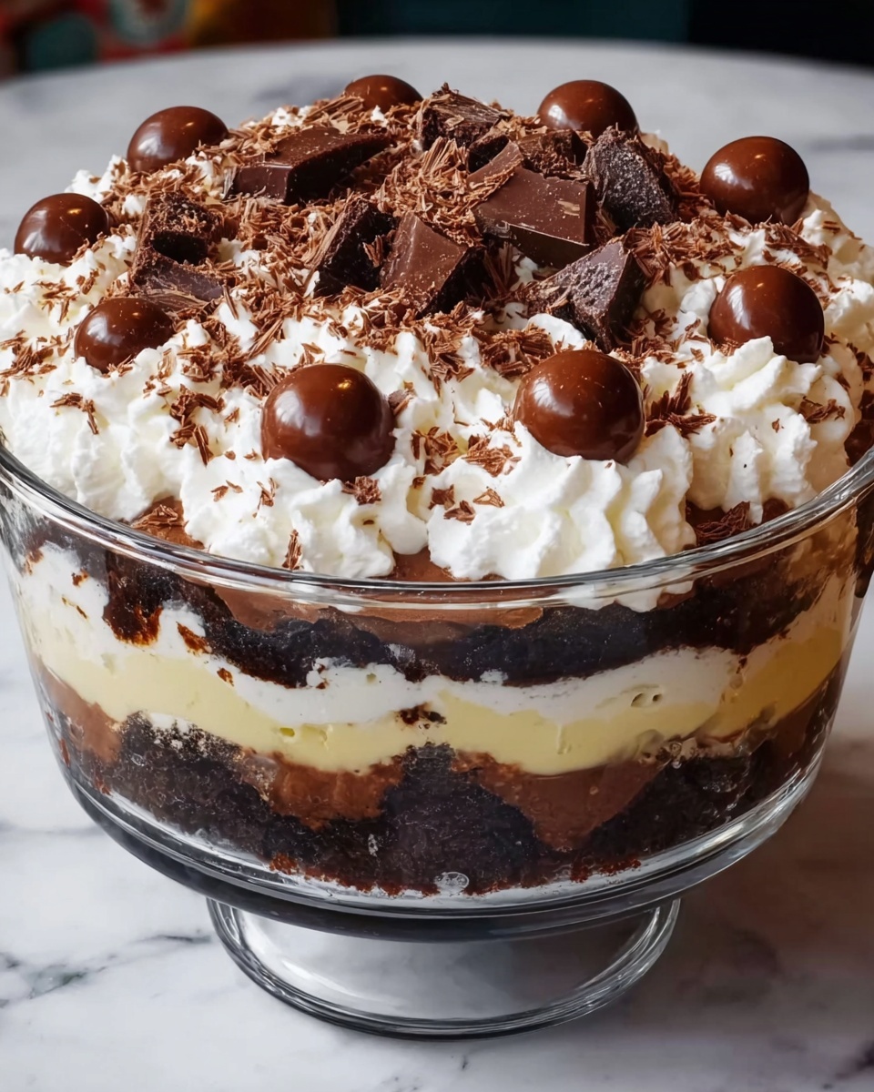 Chocolate Trifle with Layers of Cake, Pudding, and Candy Cookies Recipe - Recipe Image