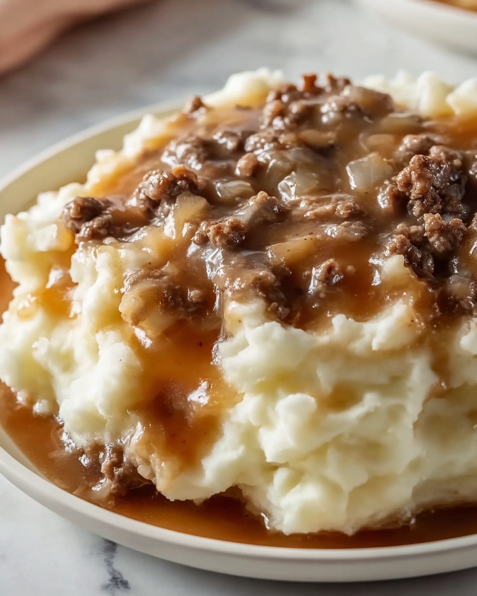 Ground Beef and Gravy Over Mashed Potatoes Recipe - Recipe Image