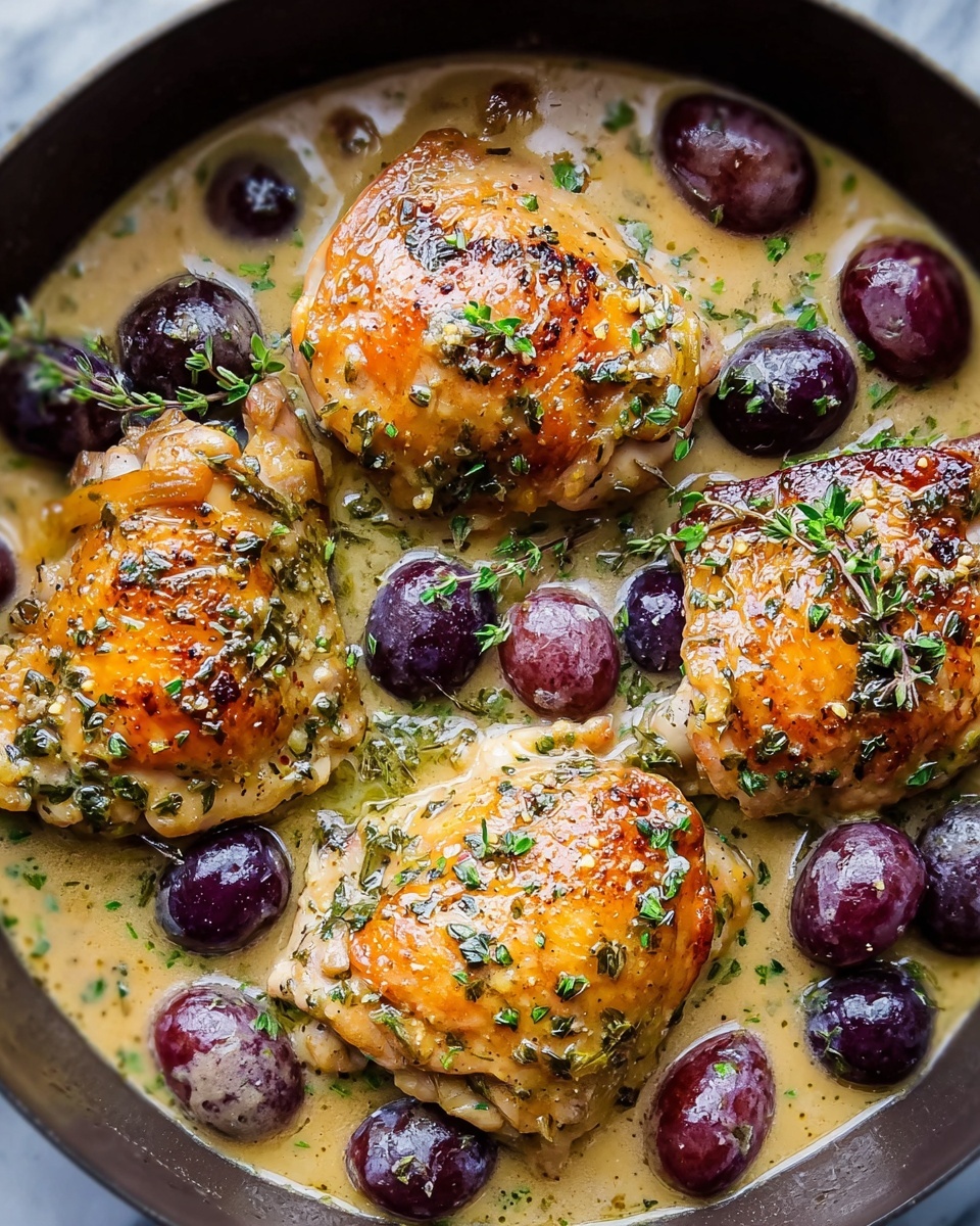 Chicken Thighs in a Mustard, Tarragon, and Grape Pan Sauce Recipe - Recipe Image