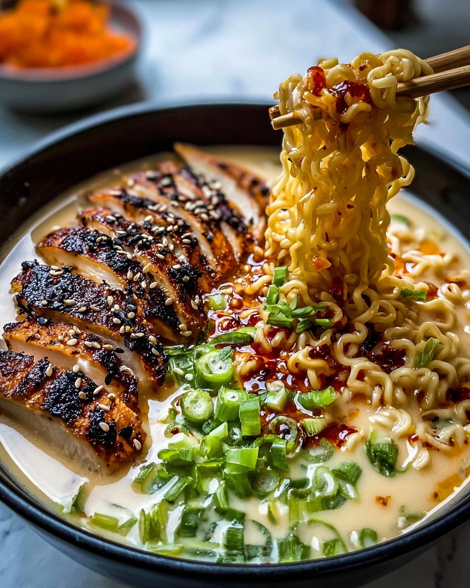 Fiery Chicken Ramen with Creamy Garlic Sauce Recipe - Recipe Image
