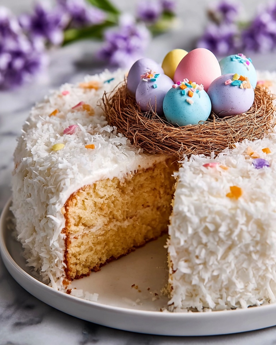 Lemon Coconut Easter Bundt Cake with Chocolate Eggs Recipe - Recipe Image