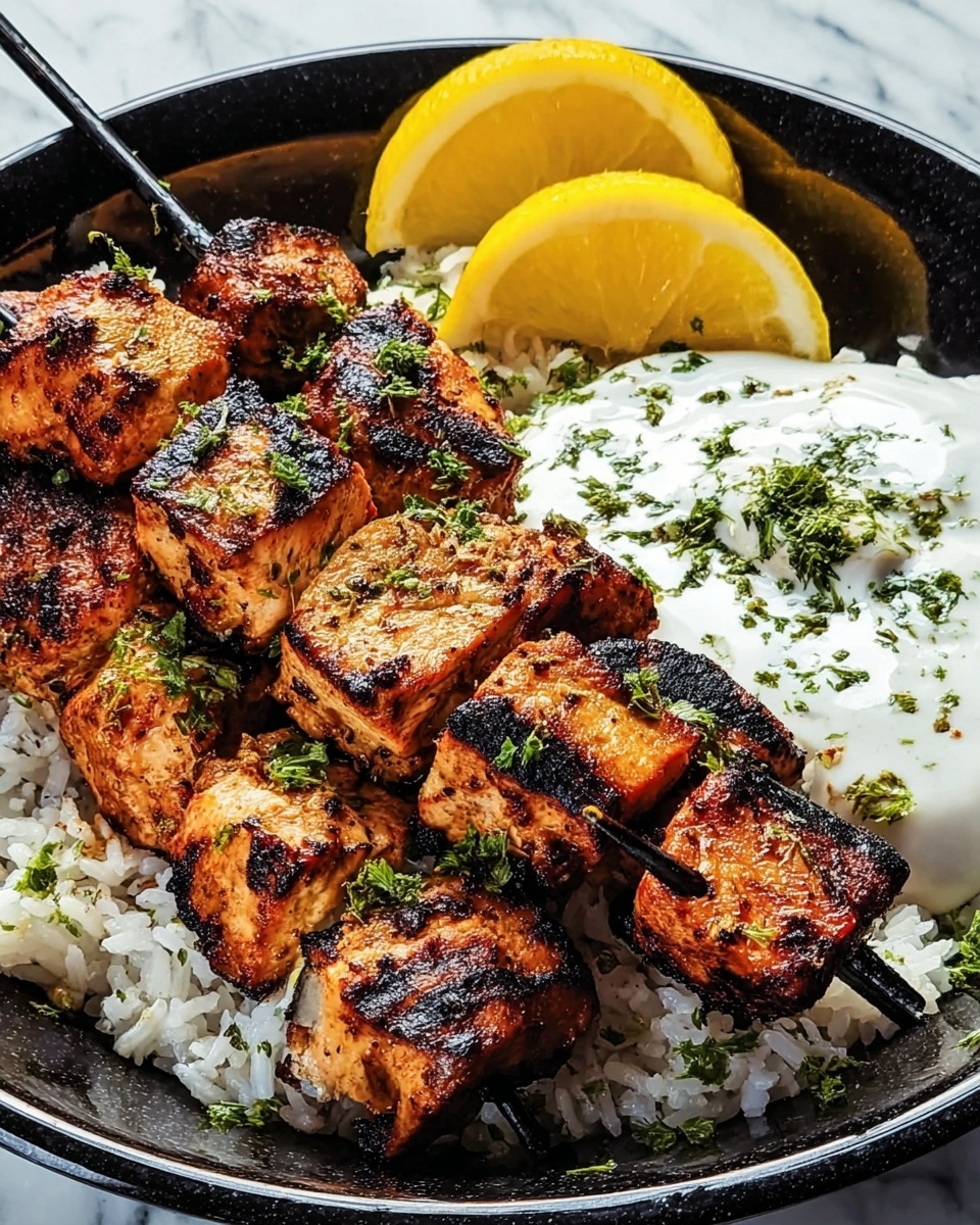 Greek Chicken Skewers with Lemon Rice Recipe - Recipe Image