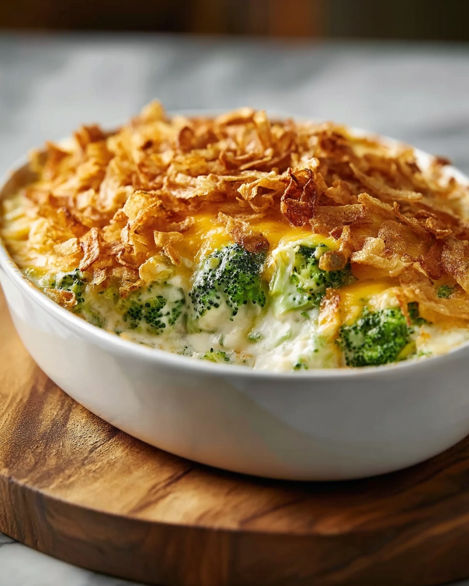 Broccoli Cheddar Gratin with Crispy Onions Recipe - Recipe Image