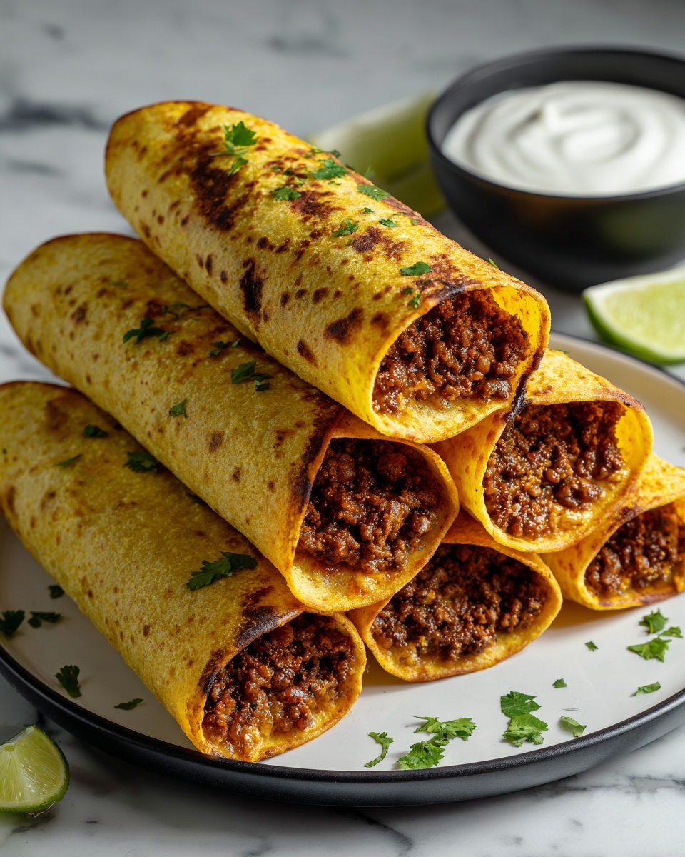 Bean & Cheese Taquitos with Green Chile Sour Cream Sauce Recipe - Recipe Image