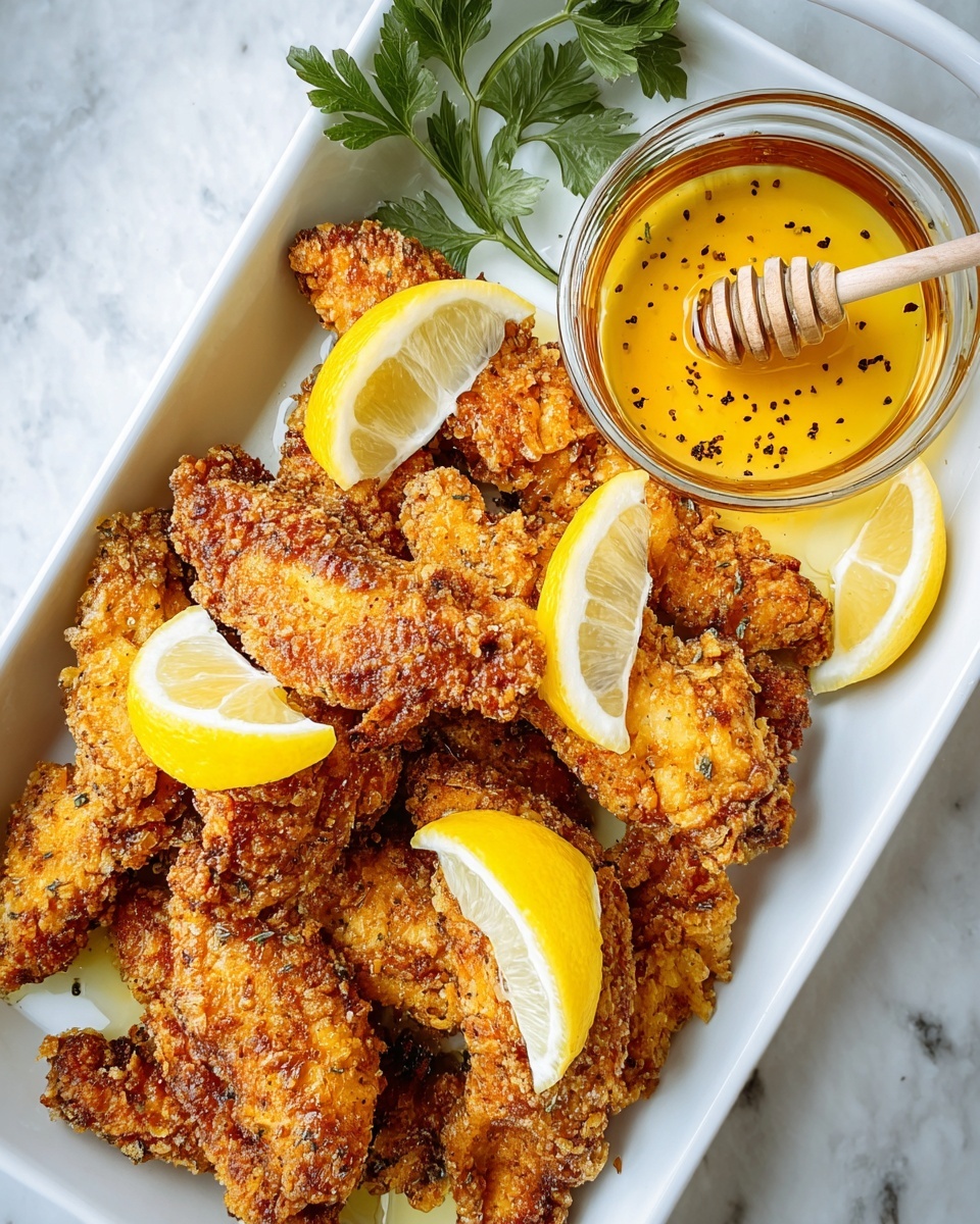 Crispy Lemon Pepper Chicken Tenders with Honey Butter Sauce Recipe - Recipe Image