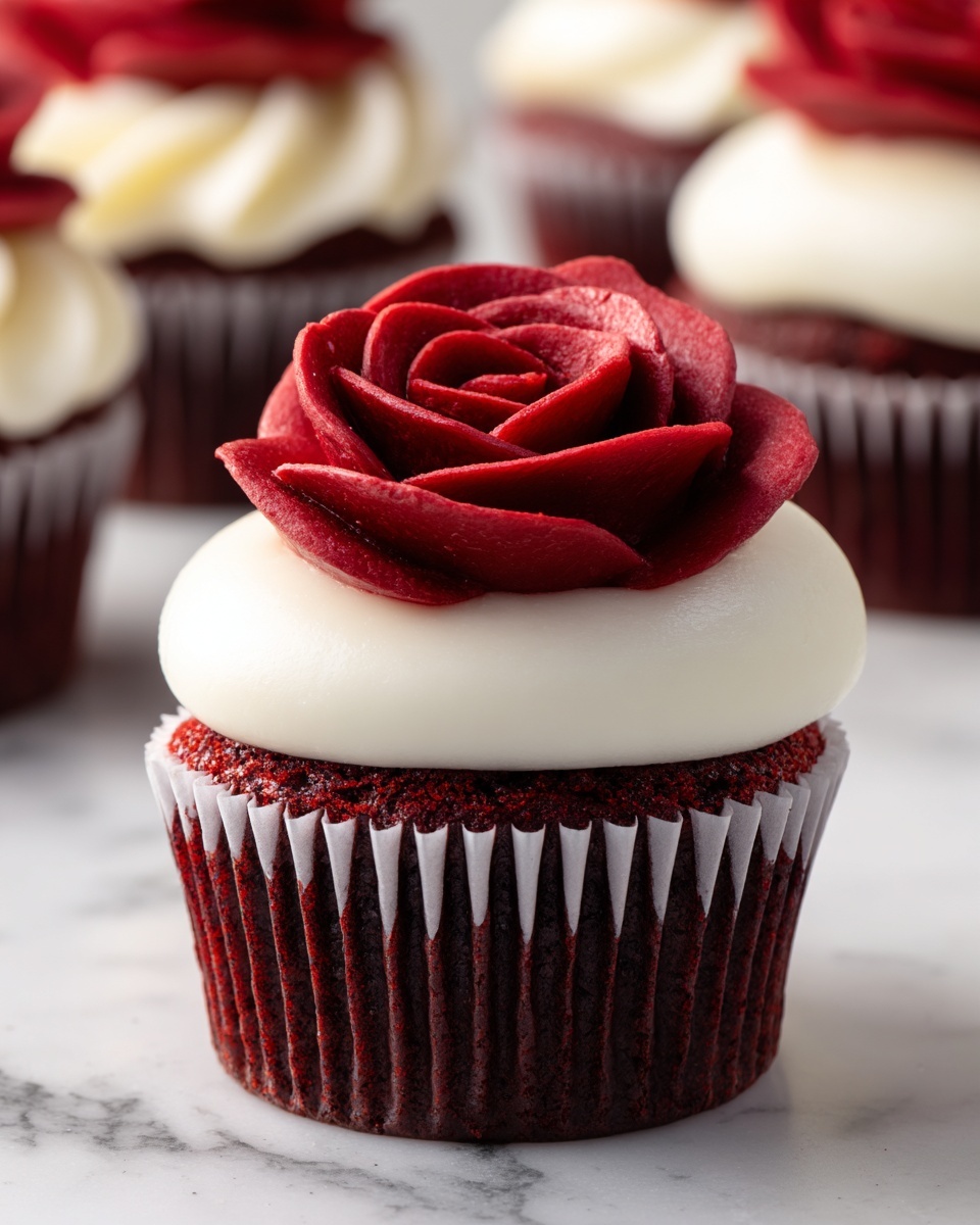 Rose Red Velvet Cupcakes with Cream Cheese Frosting Recipe - Recipe Image
