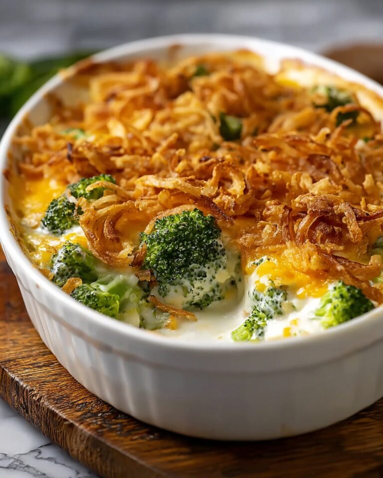 Broccoli Cheddar Gratin with Crispy Onions Recipe