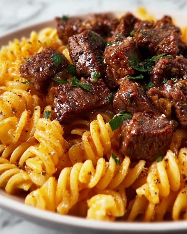 Cheesy Steak Bites and Rotini Pasta Recipe